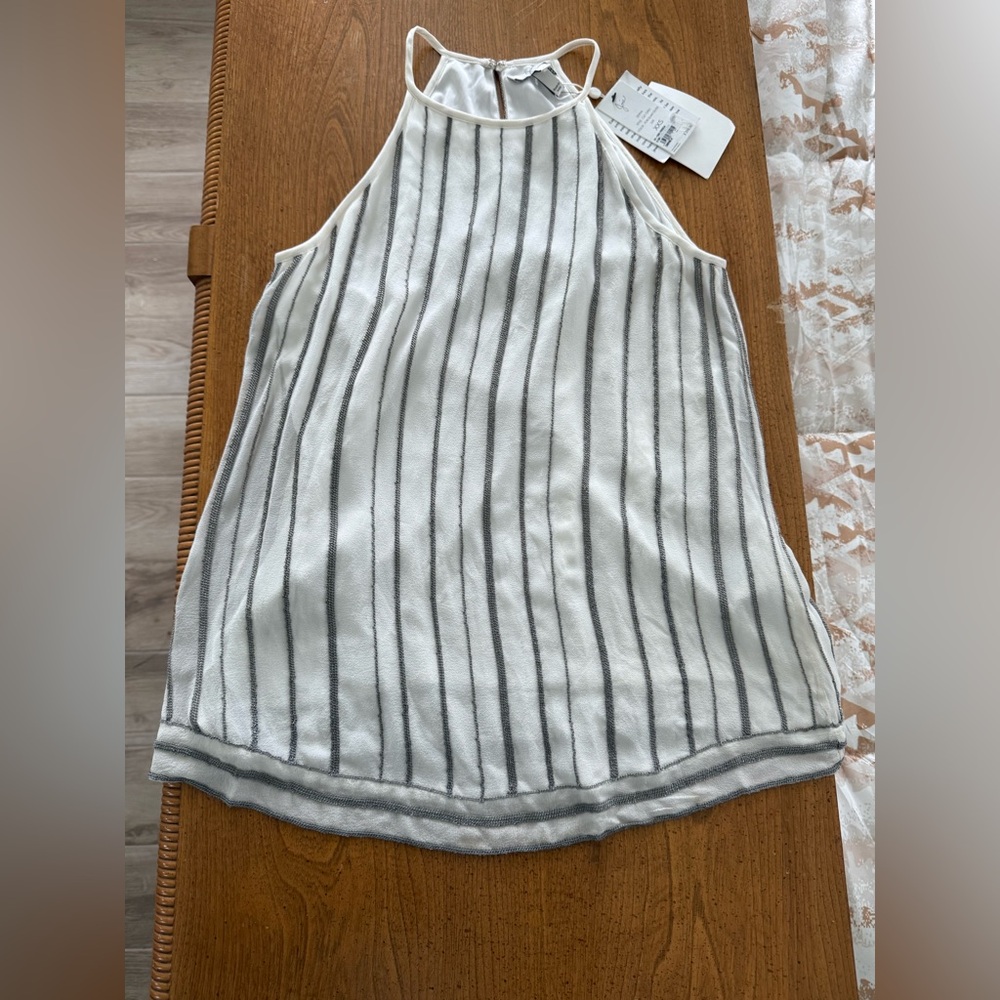 Striped Sleeveless Top in White and Gray